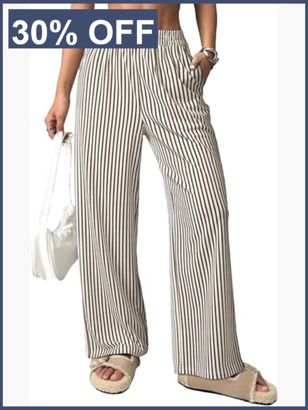 High Waist Wide Leg Pajama Pants with Pockets Elastic Waist Lightweight